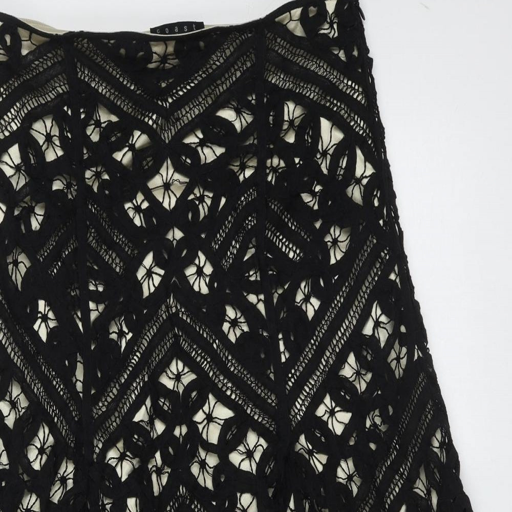 Coast Womens Black Geometric Cotton A-Line Skirt Size 8