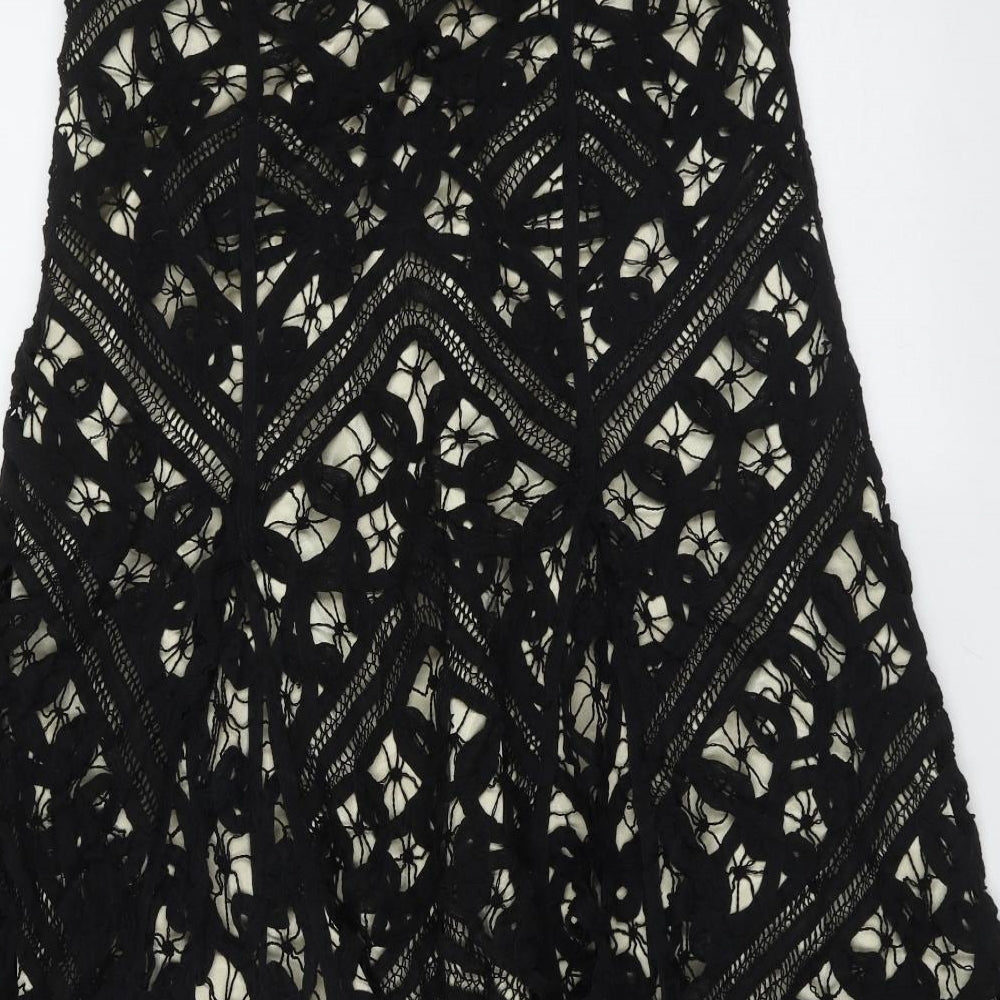 Coast Womens Black Geometric Cotton A-Line Skirt Size 8