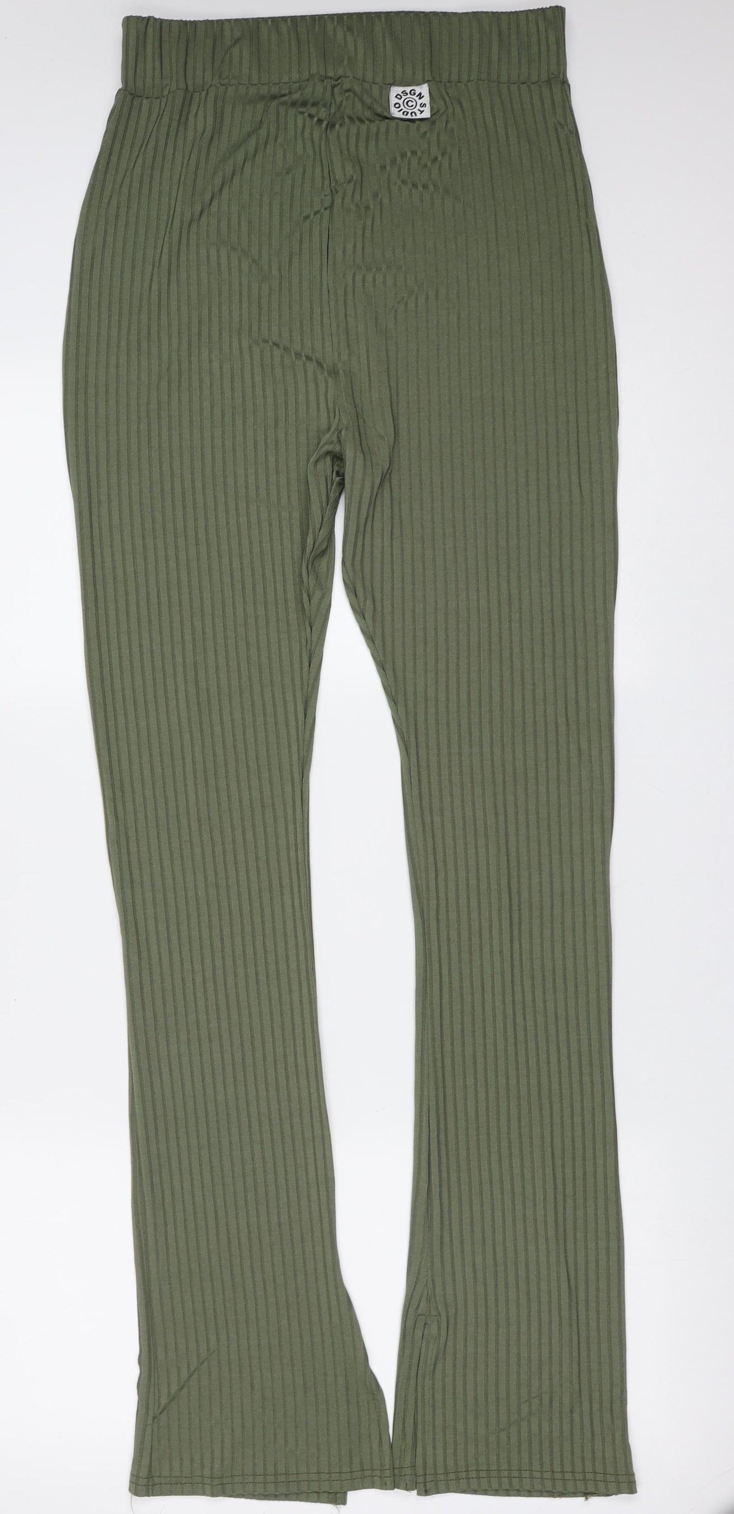 Boohoo Womens Green Striped Polyester Trousers  Size 12 L33 in Regular
