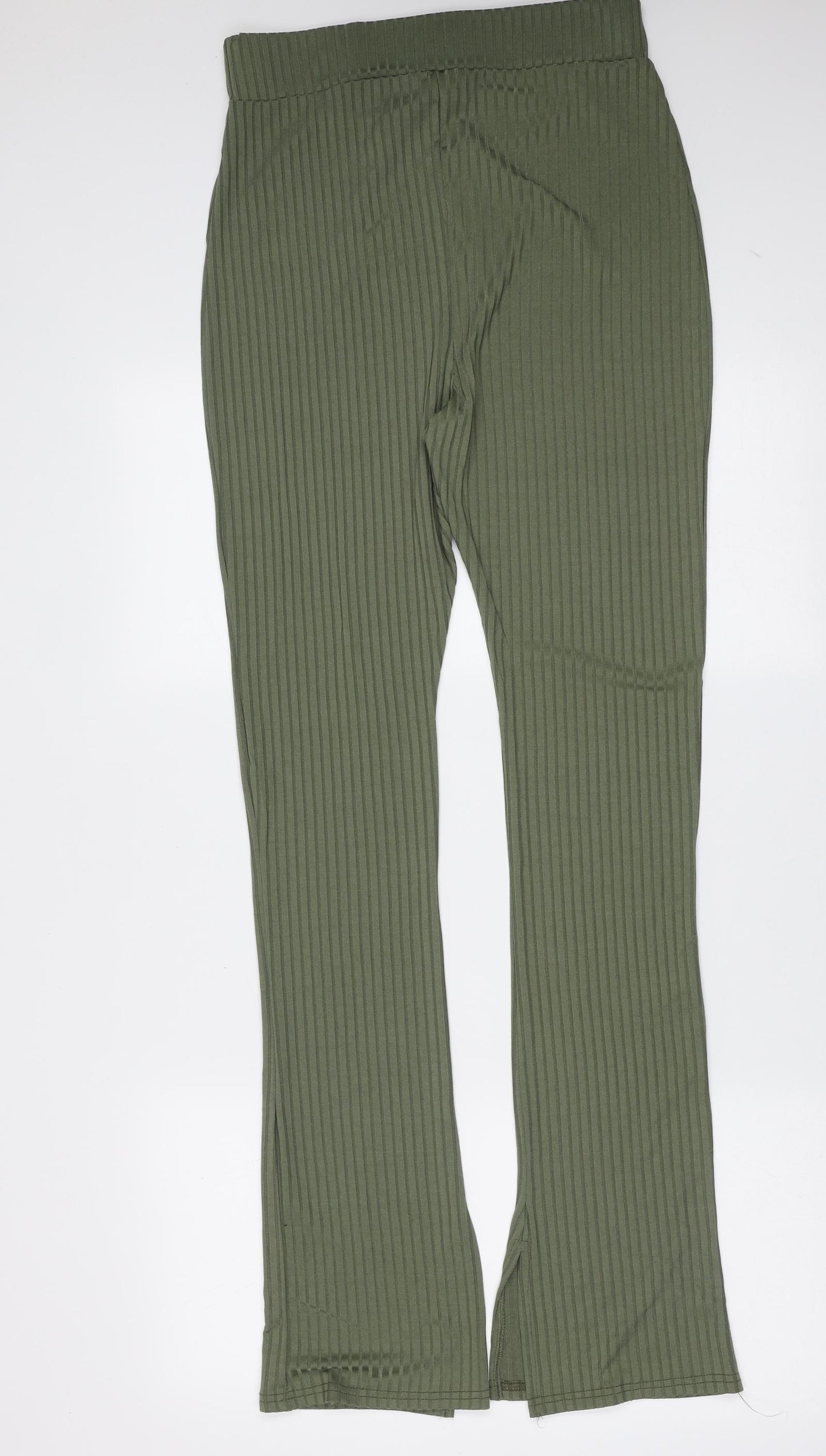 Boohoo Womens Green Striped Polyester Trousers  Size 12 L33 in Regular