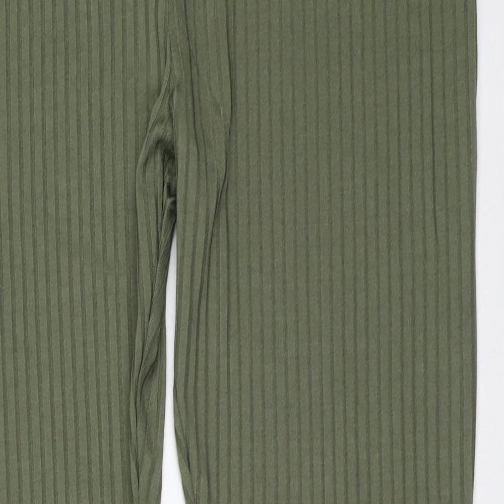 Boohoo Womens Green Striped Polyester Trousers  Size 12 L33 in Regular
