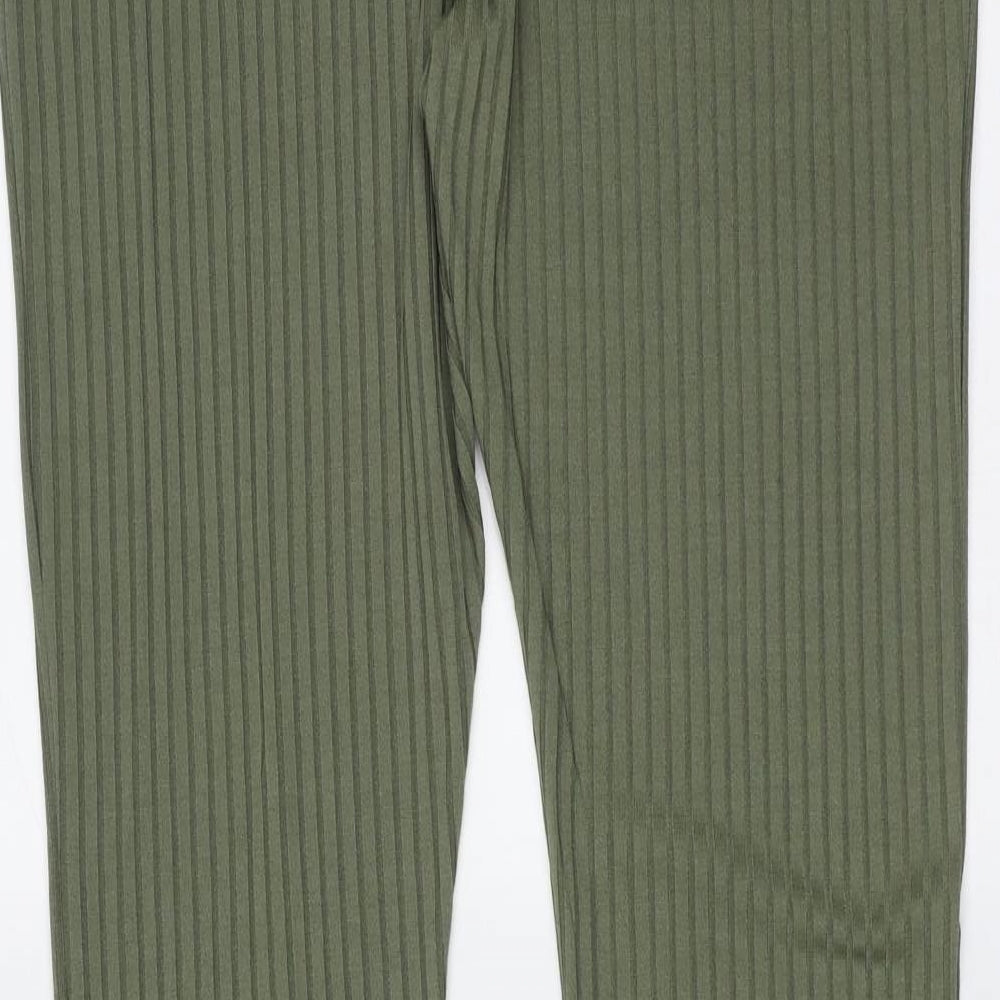 Boohoo Womens Green Striped Polyester Trousers  Size 12 L33 in Regular