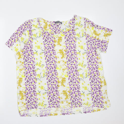Principles Womens Ivory Floral Viscose Basic Blouse Size 20 Round Neck