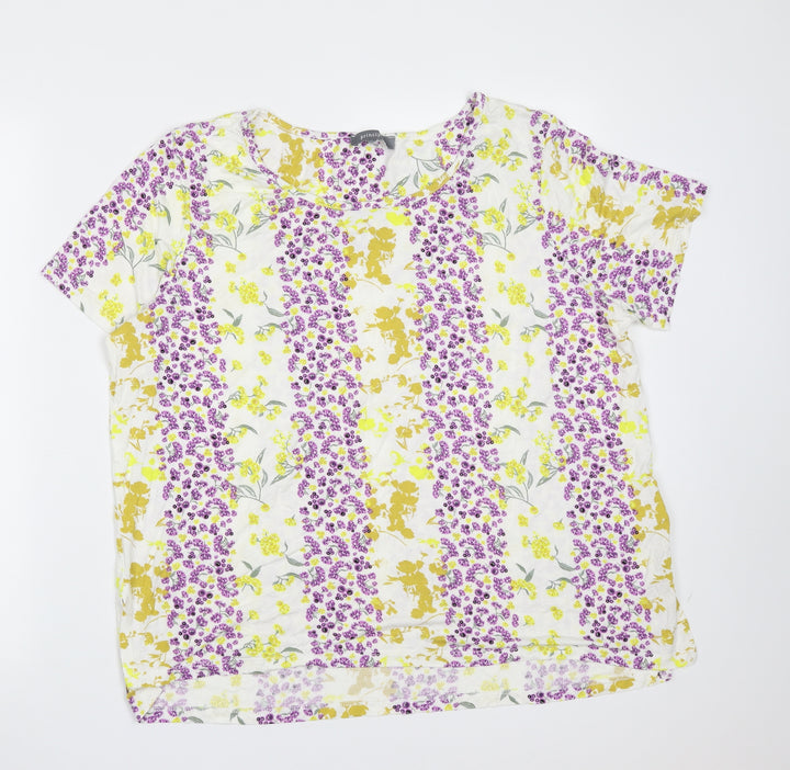 Principles Womens Ivory Floral Viscose Basic Blouse Size 20 Round Neck