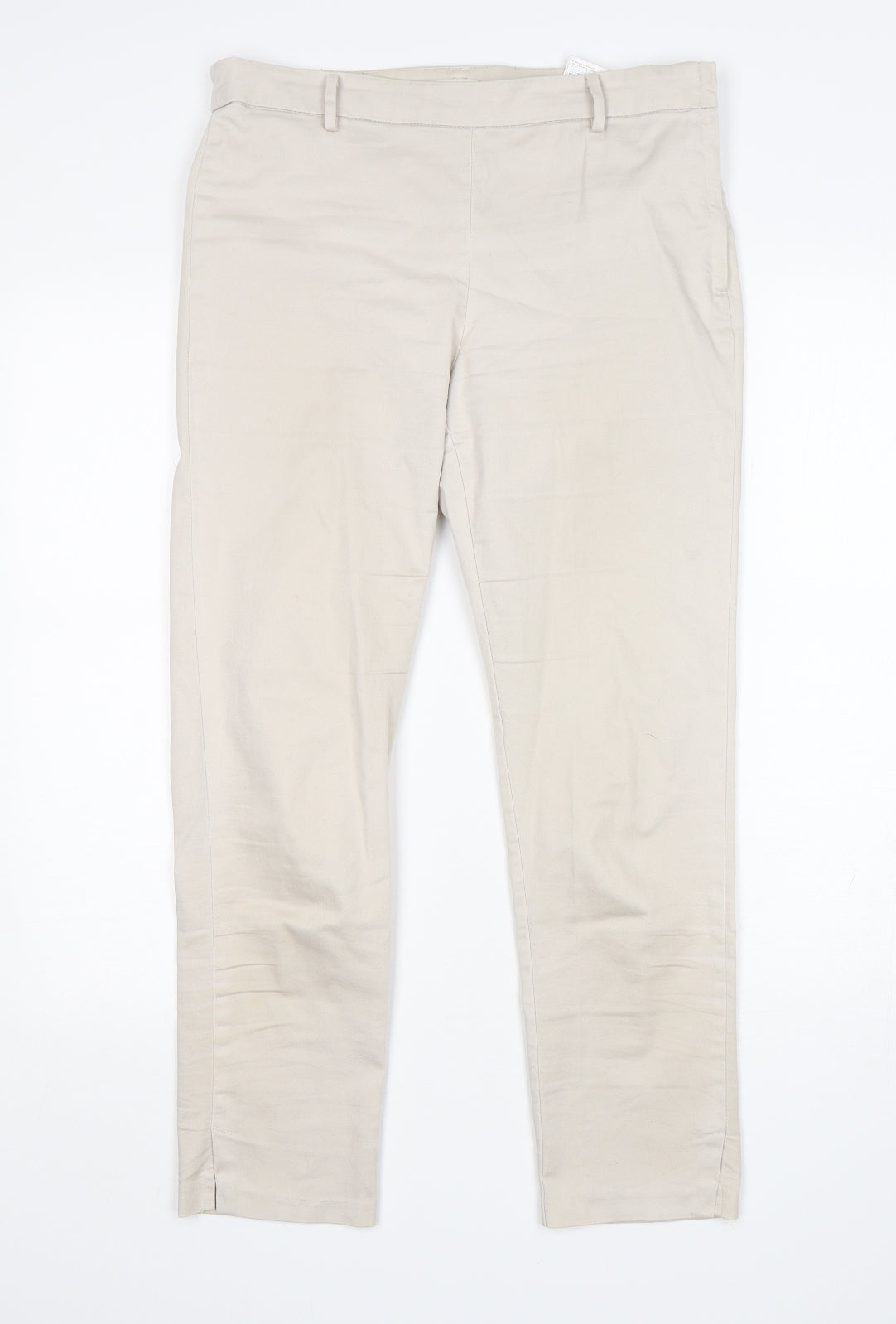H&M Womens Beige  Cotton Trousers  Size 12 L27 in Regular