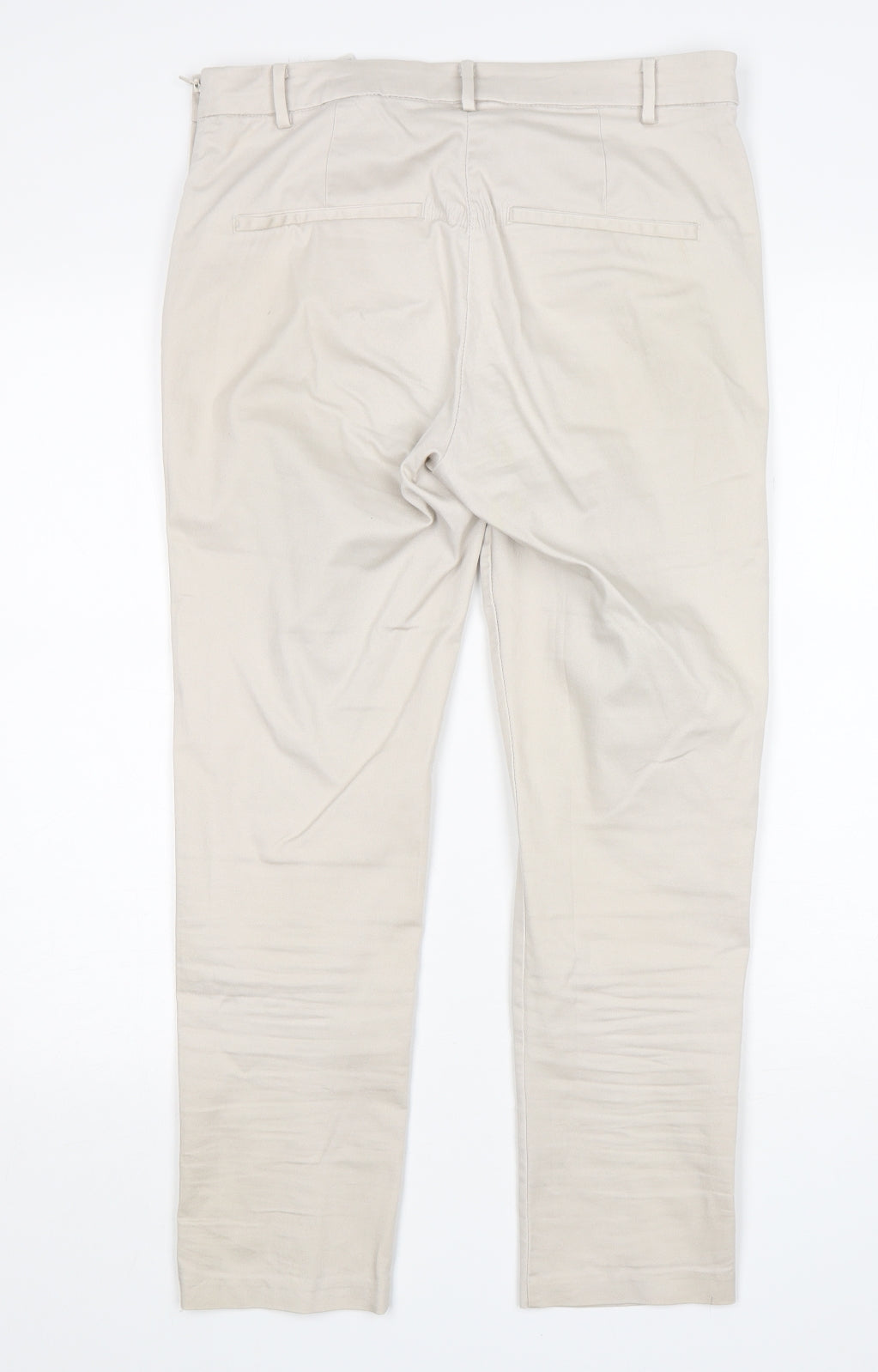 H&M Womens Beige  Cotton Trousers  Size 12 L27 in Regular
