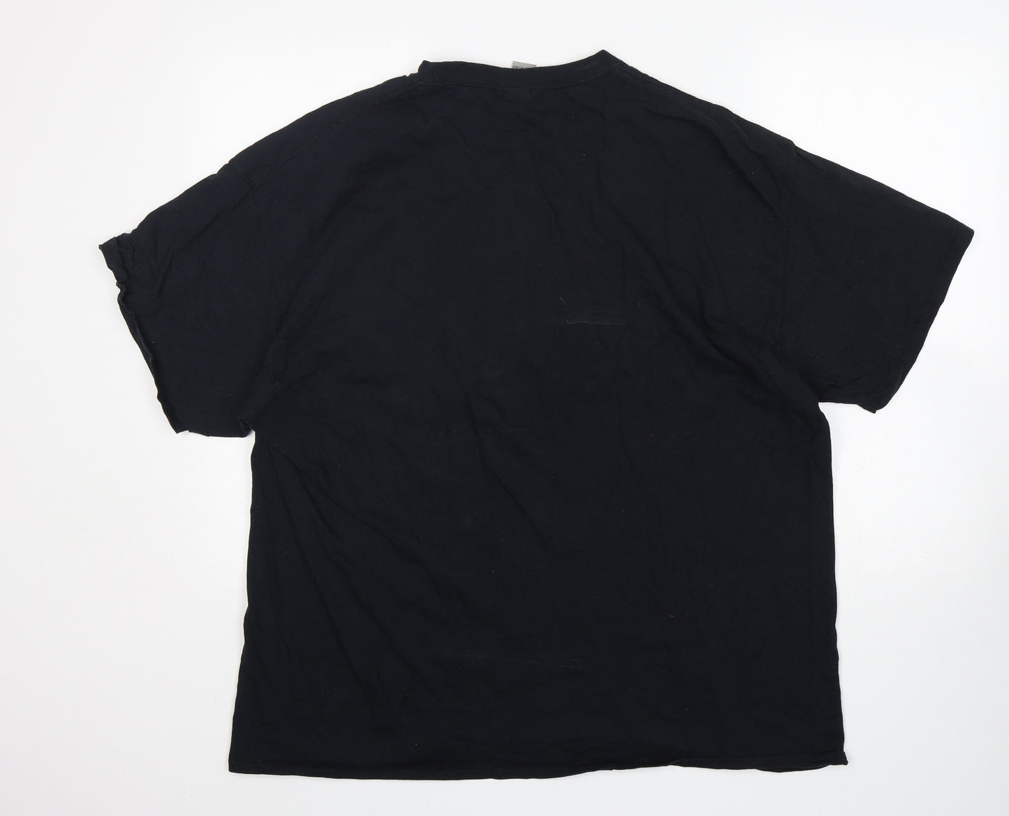 Gilden Mens Black  Cotton  T-Shirt Size 2XL Round Neck