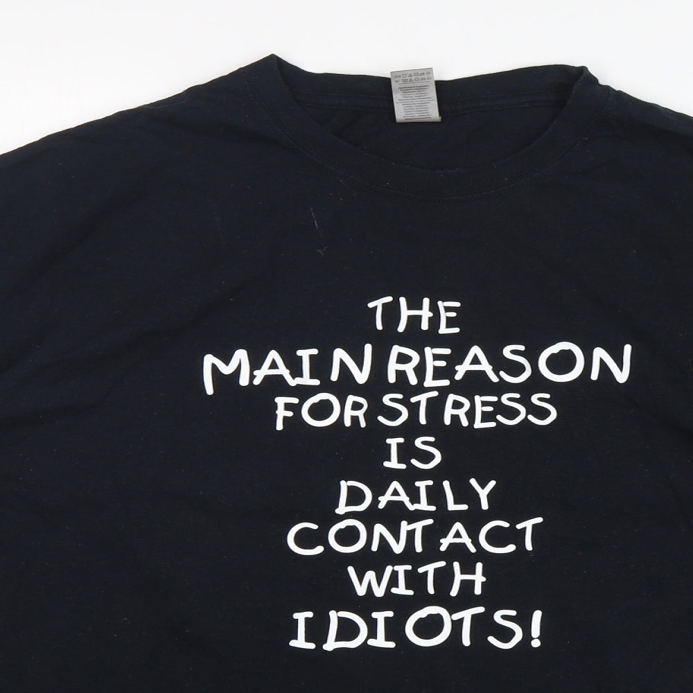 Gilden Mens Black  Cotton  T-Shirt Size 2XL Round Neck