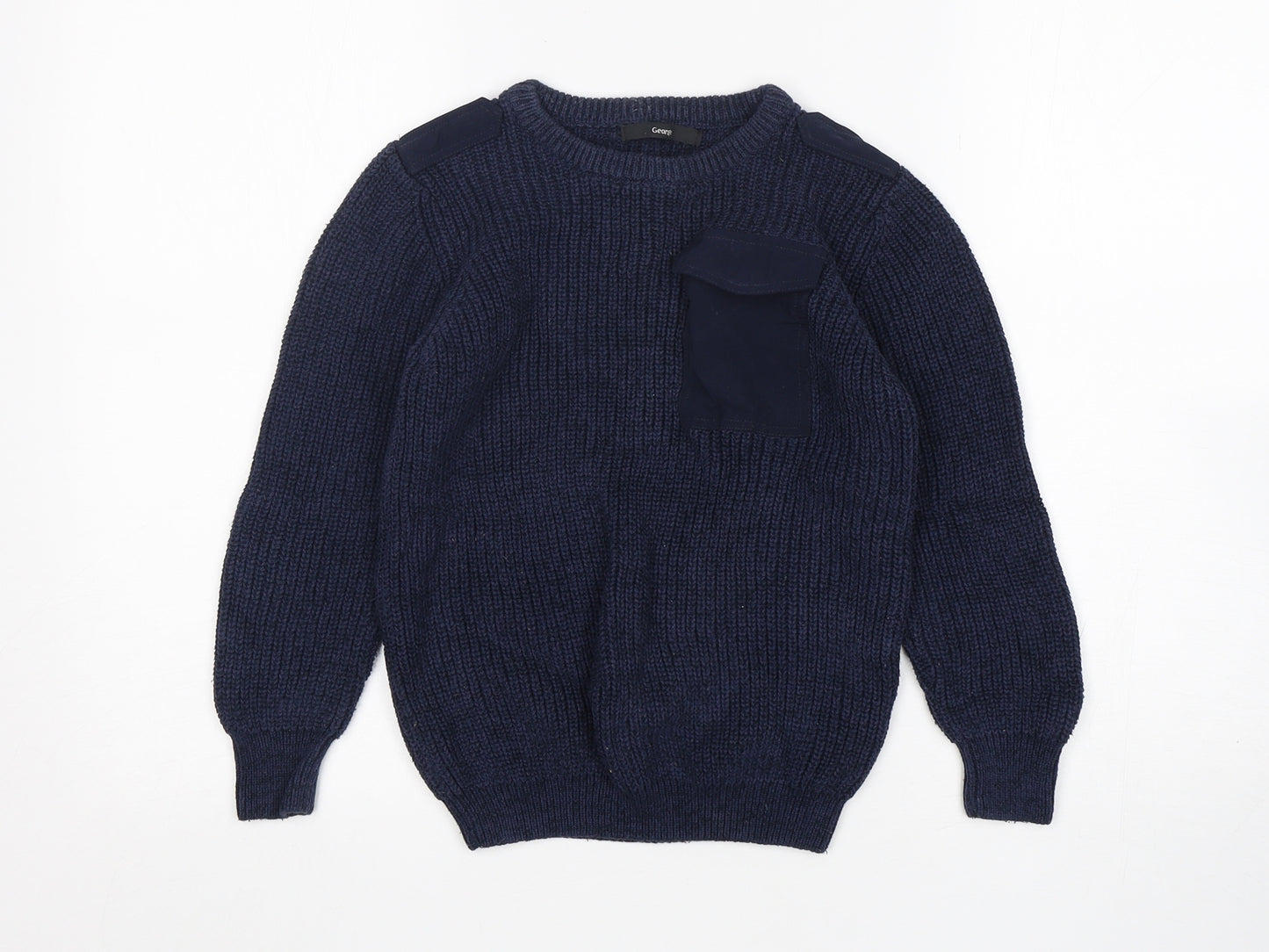 George Boys Blue Round Neck  Cotton Pullover Jumper Size 8-9 Years