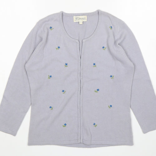 Classic Essentials Womens Grey Round Neck Floral Acrylic Cardigan Jumper Size 10