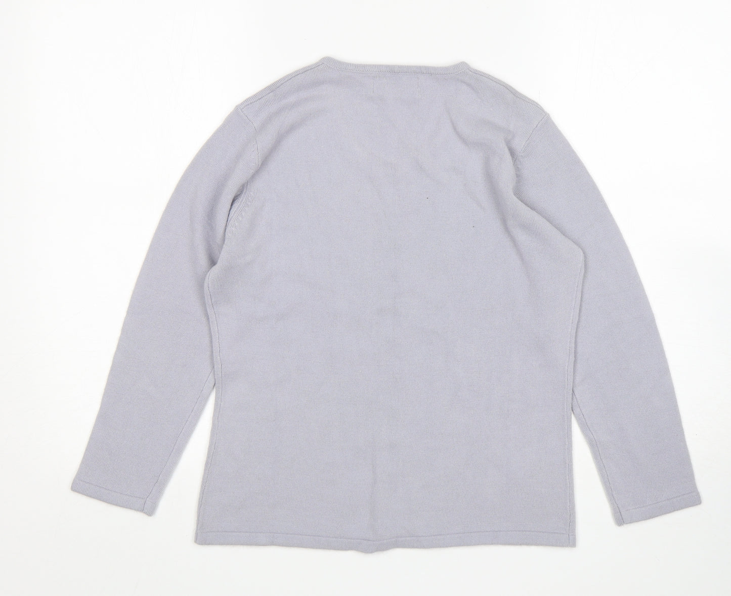 Classic Essentials Womens Grey Round Neck Floral Acrylic Cardigan Jumper Size 10