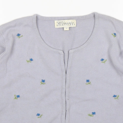 Classic Essentials Womens Grey Round Neck Floral Acrylic Cardigan Jumper Size 10