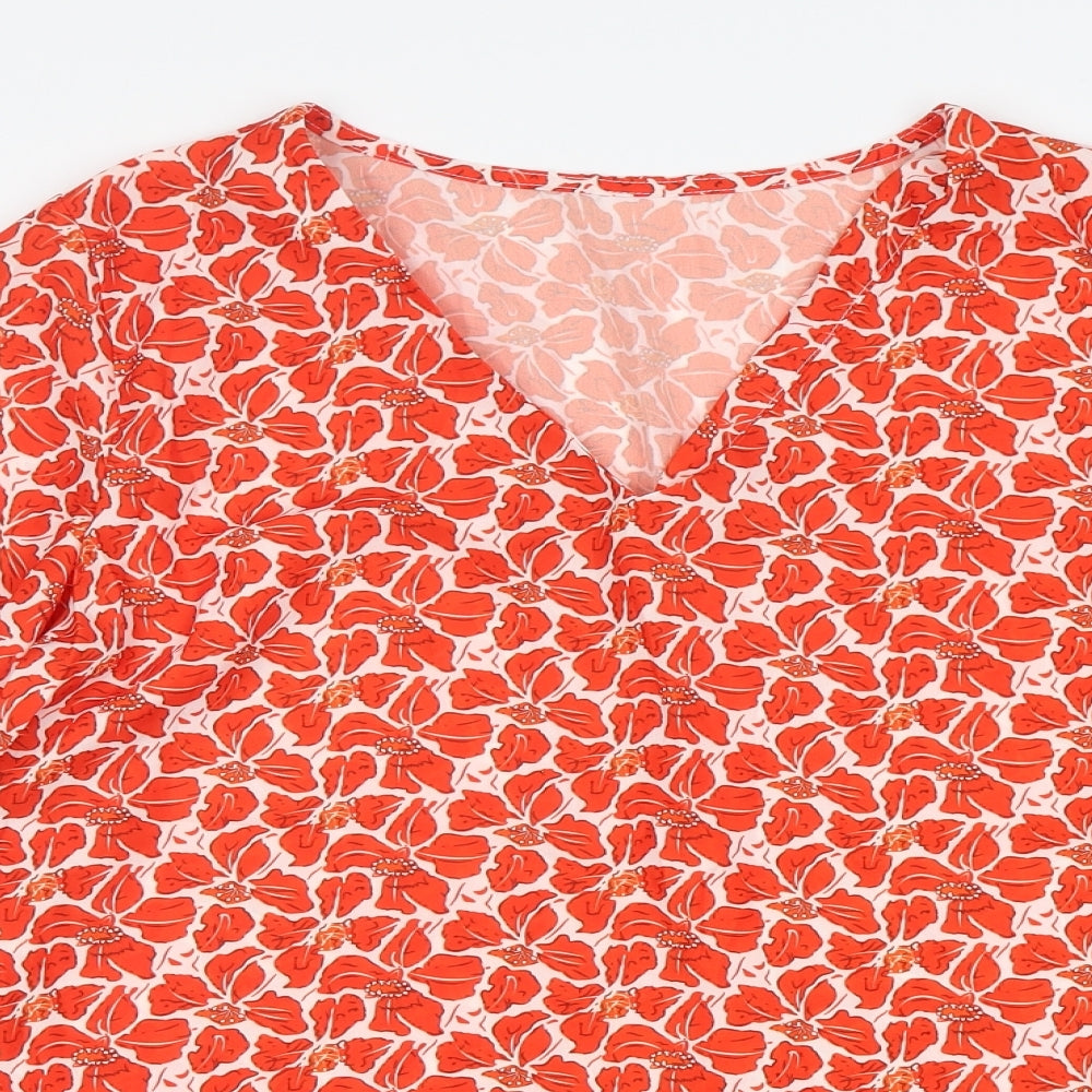 Preworn  Womens Multicoloured Floral Polyester Basic Blouse Size L V-Neck