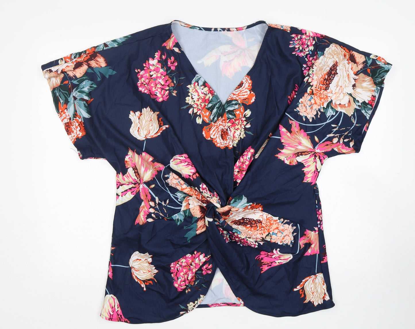 Preworn  Womens Multicoloured Floral Polyester Basic Blouse Size L V-Neck