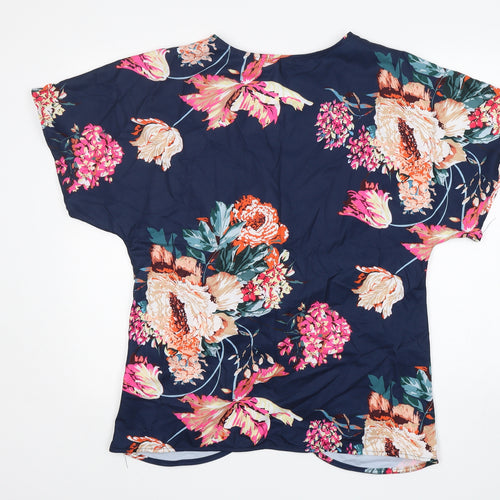 Preworn  Womens Multicoloured Floral Polyester Basic Blouse Size L V-Neck