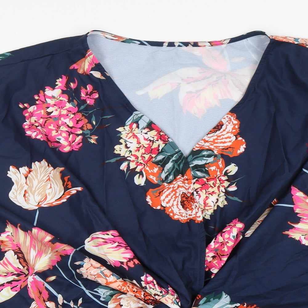 Preworn  Womens Multicoloured Floral Polyester Basic Blouse Size L V-Neck