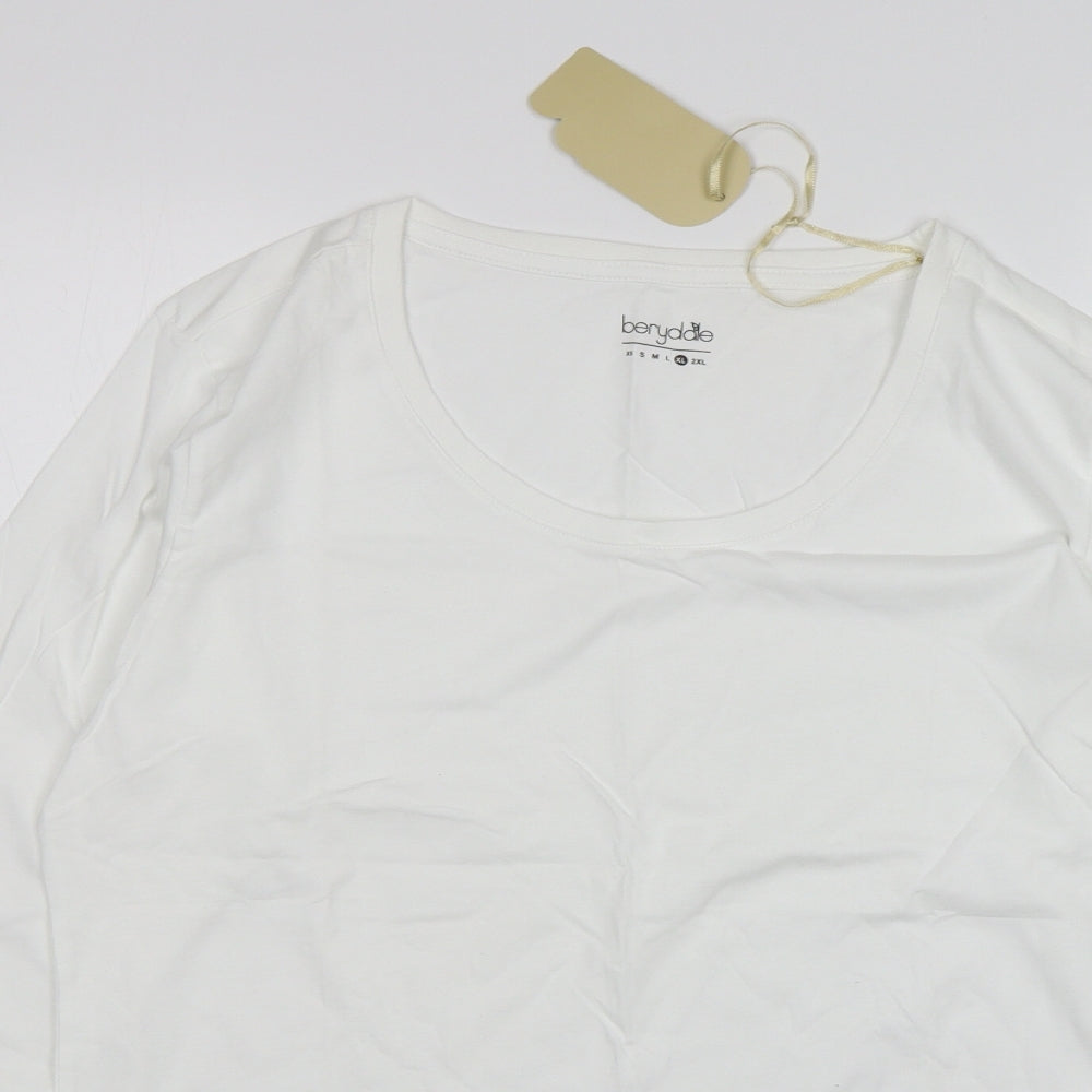 Berydale Womens White  Cotton Basic T-Shirt Size XL Scoop Neck