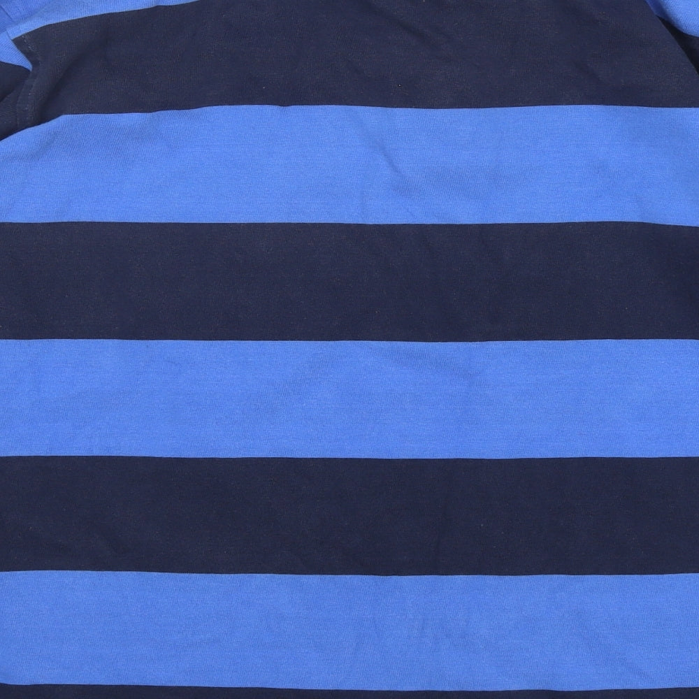Cotton Traders Mens Blue Striped Cotton  Polo Size M Collared
