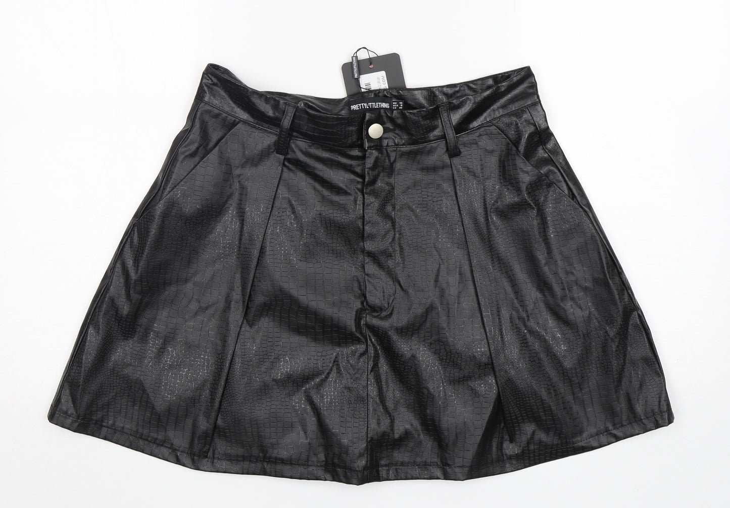 PRETTYLITTLETHING Womens Black  Polyurethane A-Line Skirt Size 12