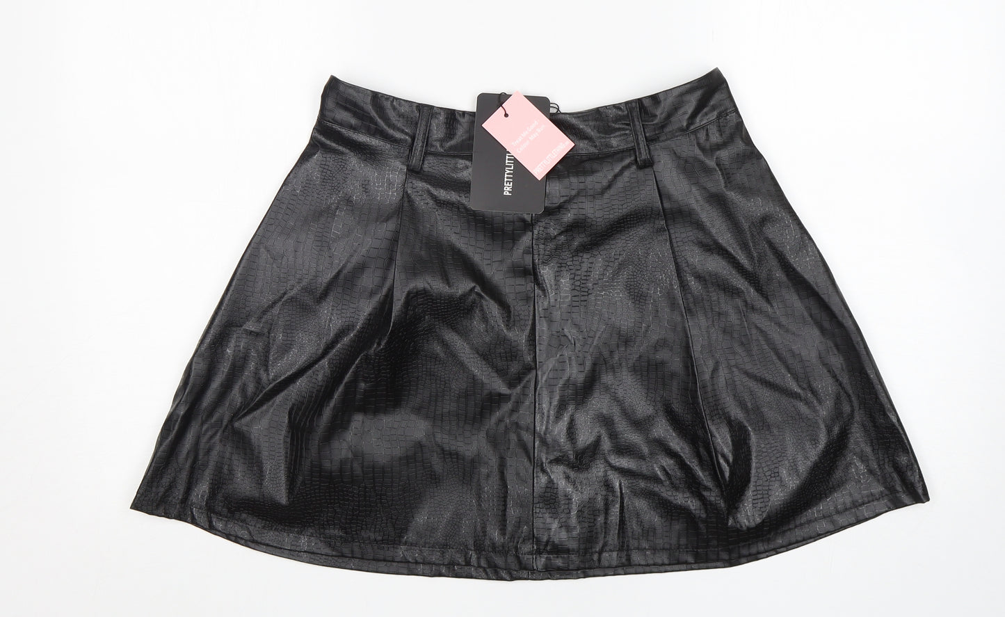 PRETTYLITTLETHING Womens Black  Polyurethane A-Line Skirt Size 12
