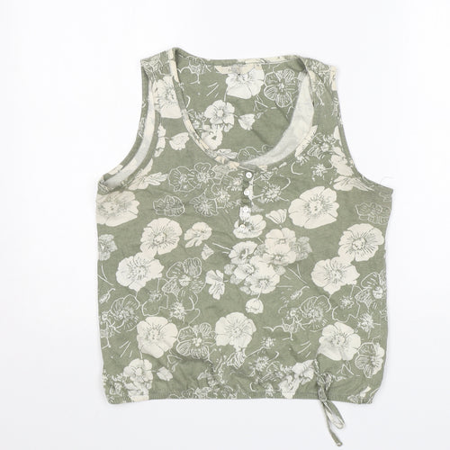 Debenhams Womens Green Floral Cotton Basic T-Shirt Size 10 Round Neck