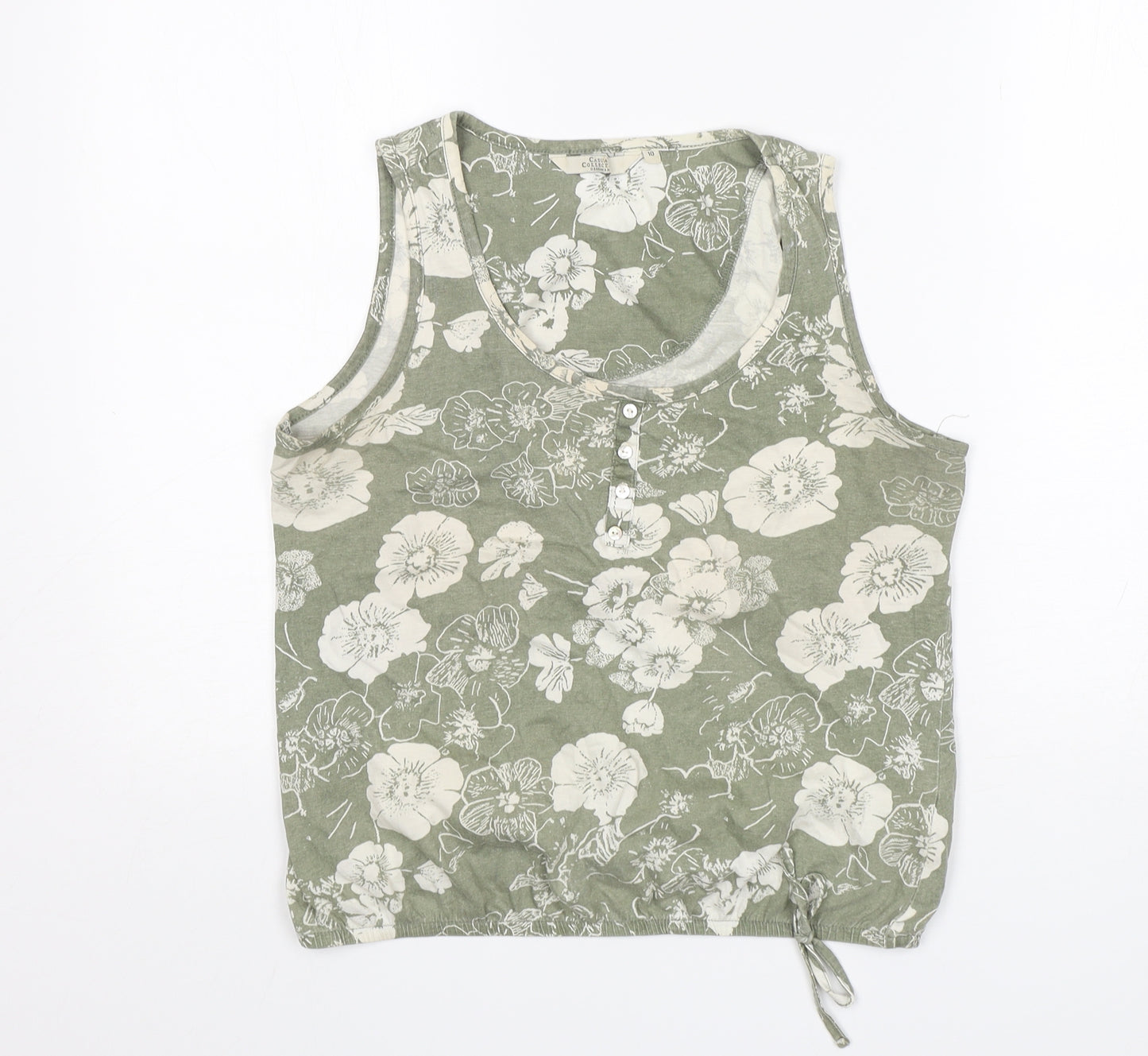 Debenhams Womens Green Floral Cotton Basic T-Shirt Size 10 Round Neck