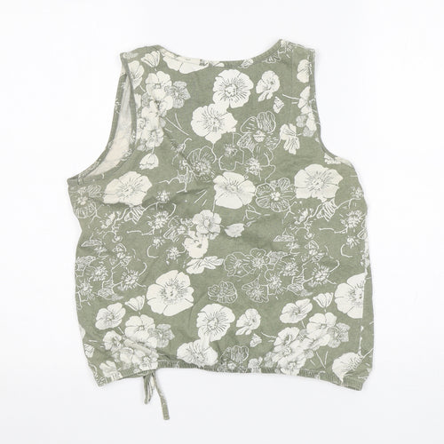Debenhams Womens Green Floral Cotton Basic T-Shirt Size 10 Round Neck