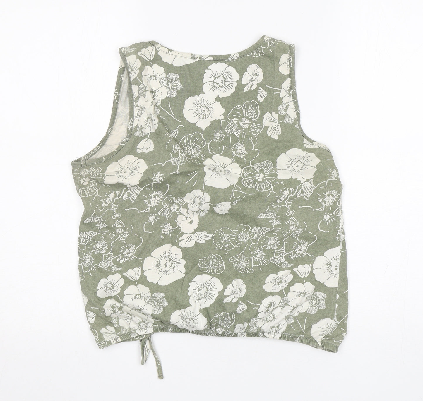 Debenhams Womens Green Floral Cotton Basic T-Shirt Size 10 Round Neck