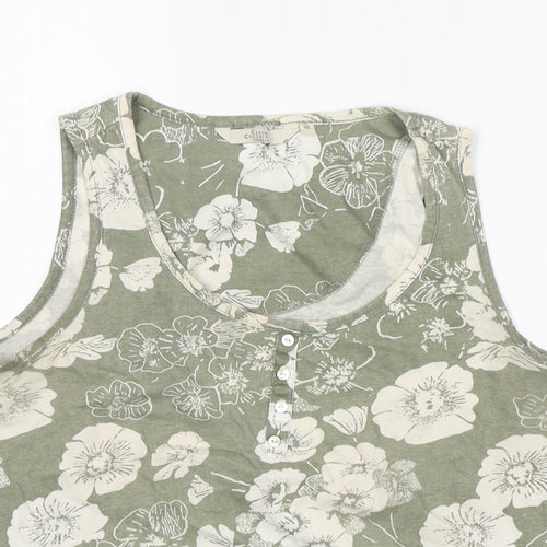 Debenhams Womens Green Floral Cotton Basic T-Shirt Size 10 Round Neck