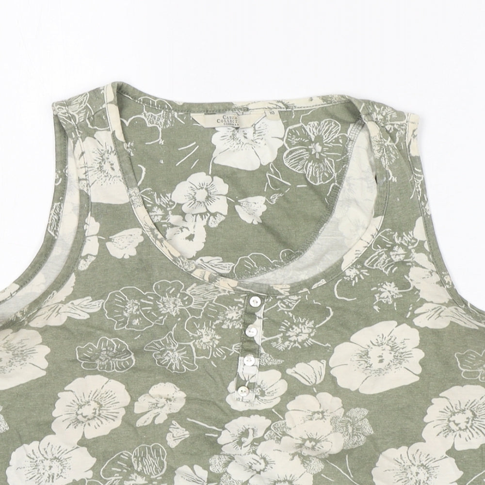 Debenhams Womens Green Floral Cotton Basic T-Shirt Size 10 Round Neck