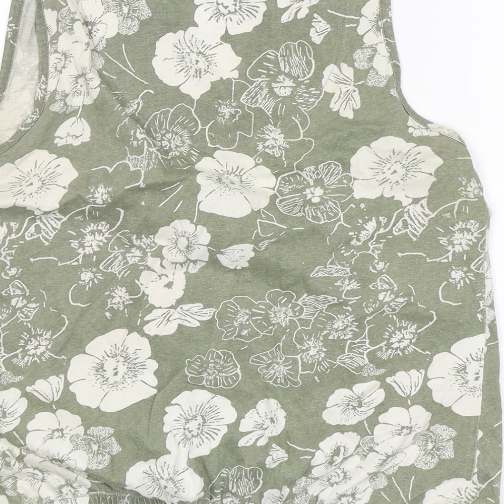 Debenhams Womens Green Floral Cotton Basic T-Shirt Size 10 Round Neck