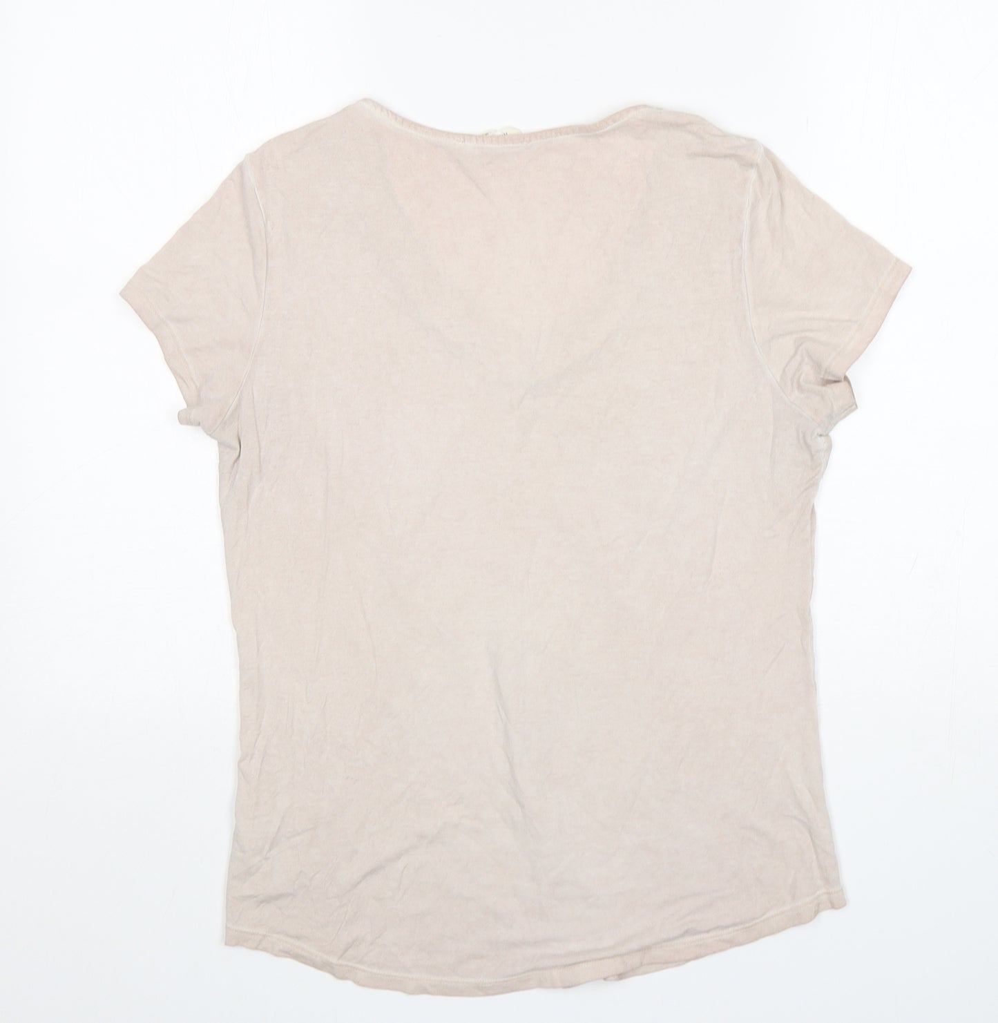 Nine Womens Beige  Cotton Basic T-Shirt Size 12 V-Neck