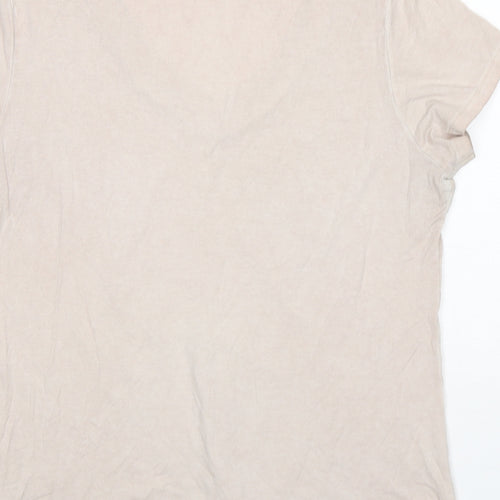 Nine Womens Beige  Cotton Basic T-Shirt Size 12 V-Neck