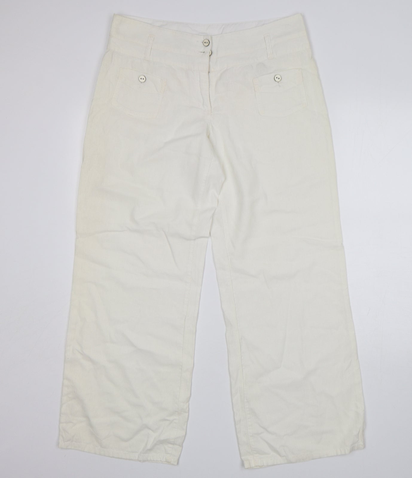NEXT Womens Ivory  Linen Trousers  Size 14 L30 in Regular