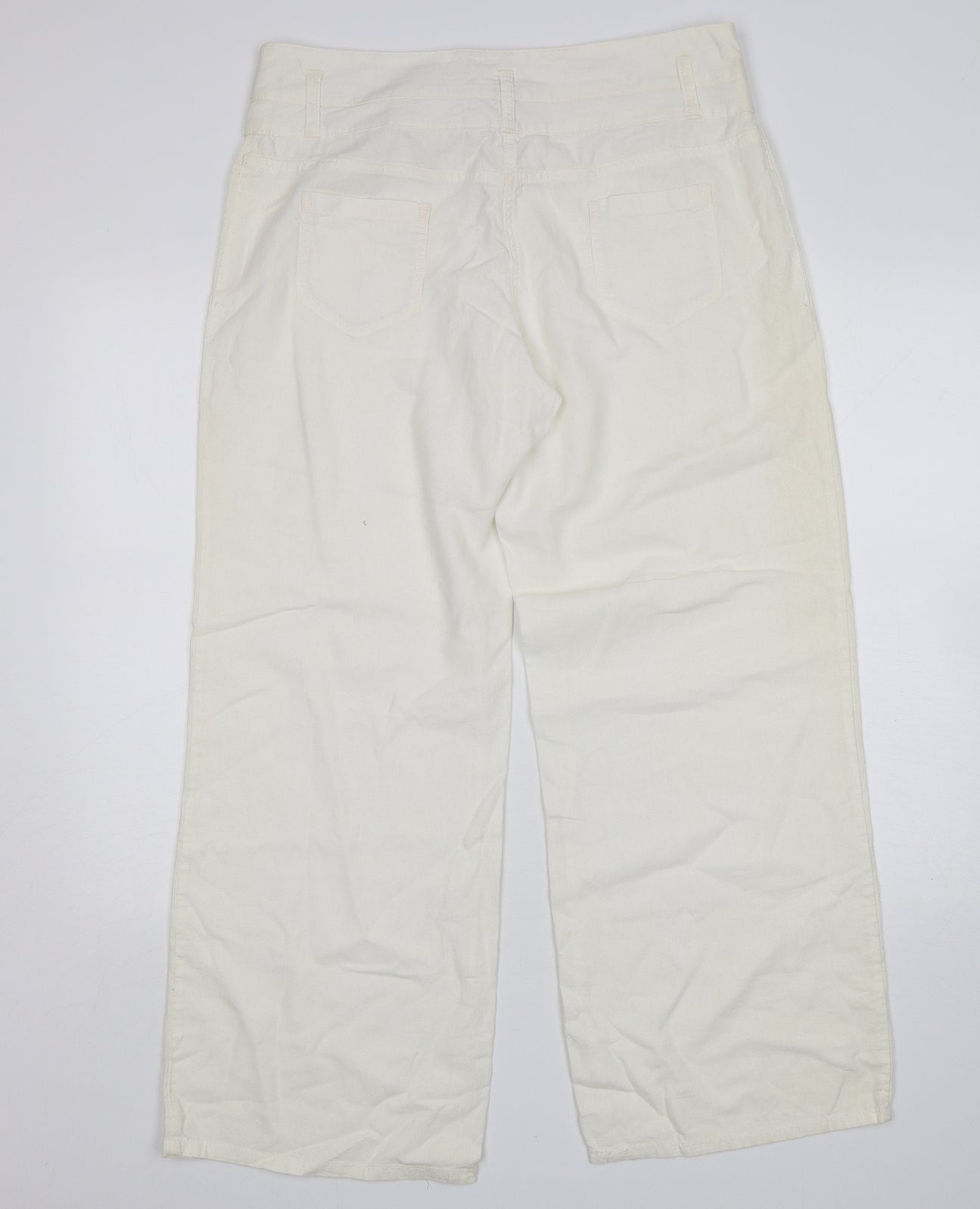 NEXT Womens Ivory  Linen Trousers  Size 14 L30 in Regular