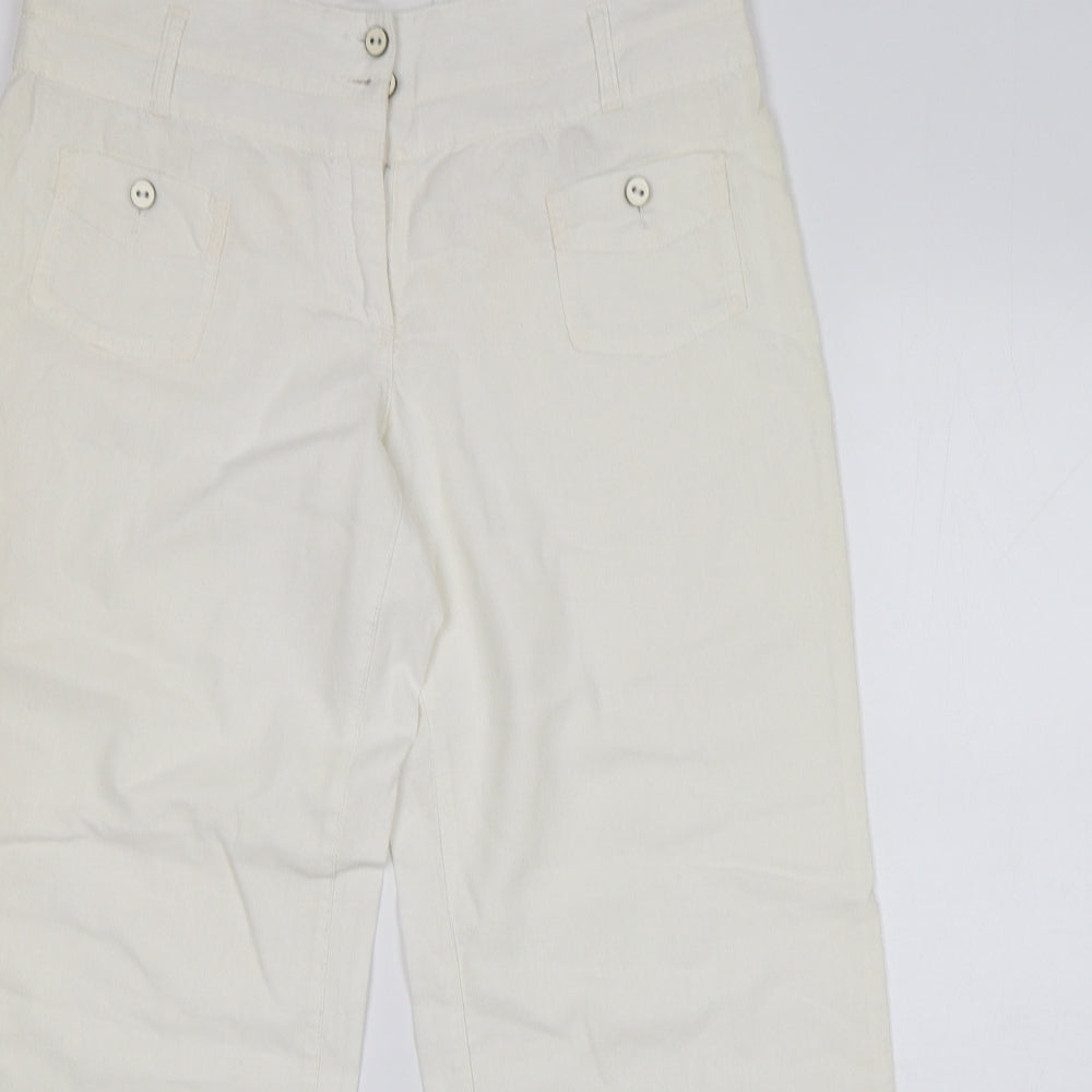 NEXT Womens Ivory  Linen Trousers  Size 14 L30 in Regular