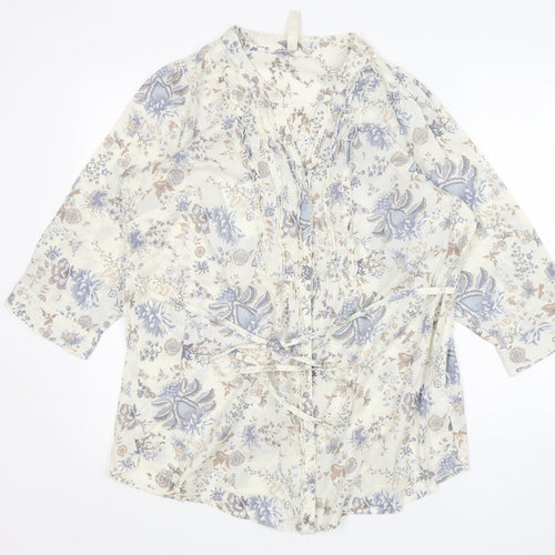 Preworn Womens Multicoloured Floral Cotton Basic Button-Up Size 18 V-Neck