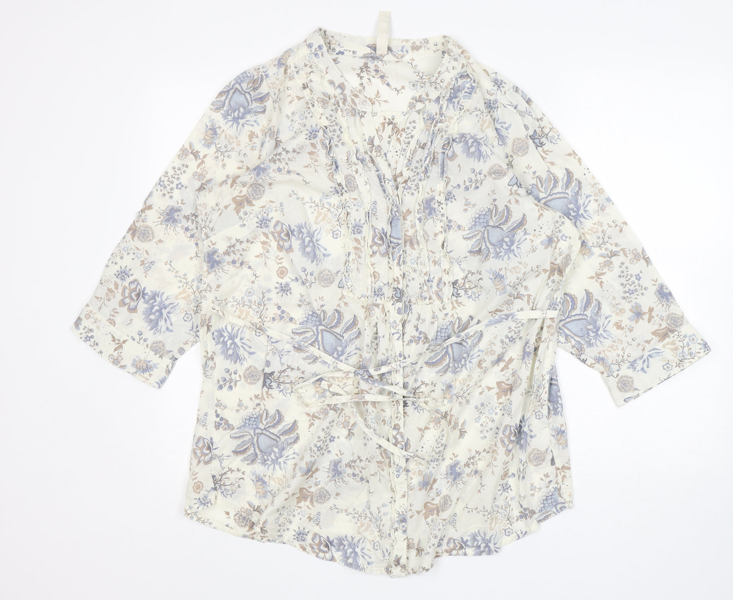 Preworn Womens Multicoloured Floral Cotton Basic Button-Up Size 18 V-Neck