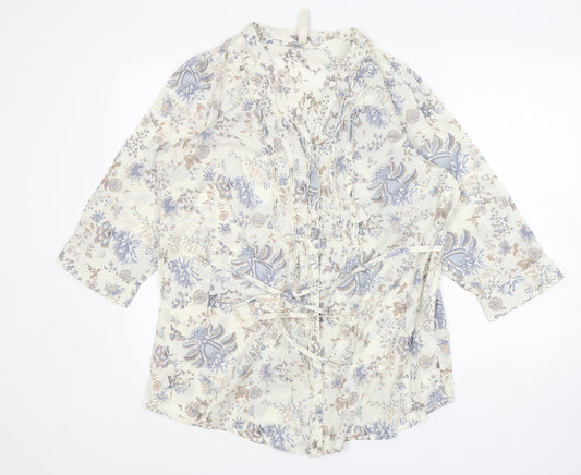 Front view of Preworn women’s multicoloured floral cotton basic button-up, size UK 18, v-neck