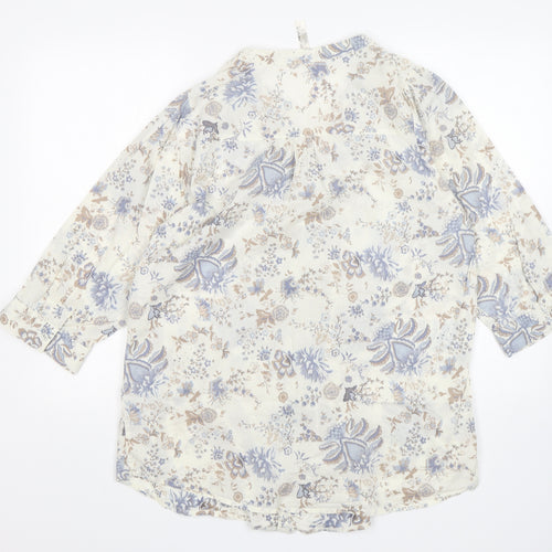 Preworn Womens Multicoloured Floral Cotton Basic Button-Up Size 18 V-Neck