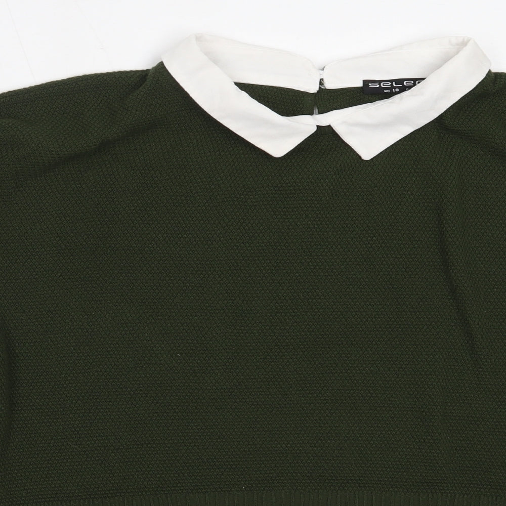 Select Womens Green Collared  Acrylic Pullover Jumper Size 18