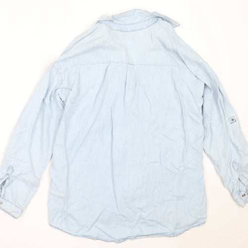 Zara Womens Blue  Lyocell Basic Button-Up Size XS Collared