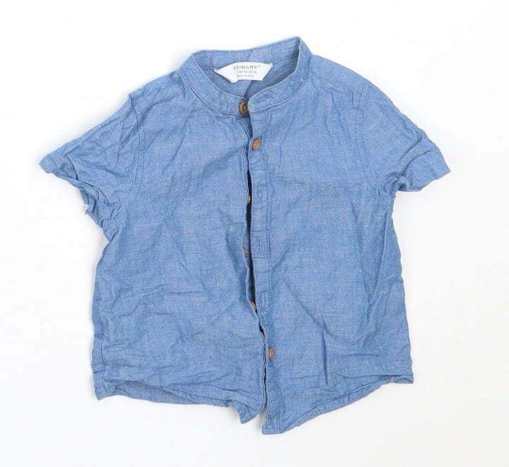 Primark Boys Blue  Cotton Basic Button-Up Size 9-12 Months Round Neck