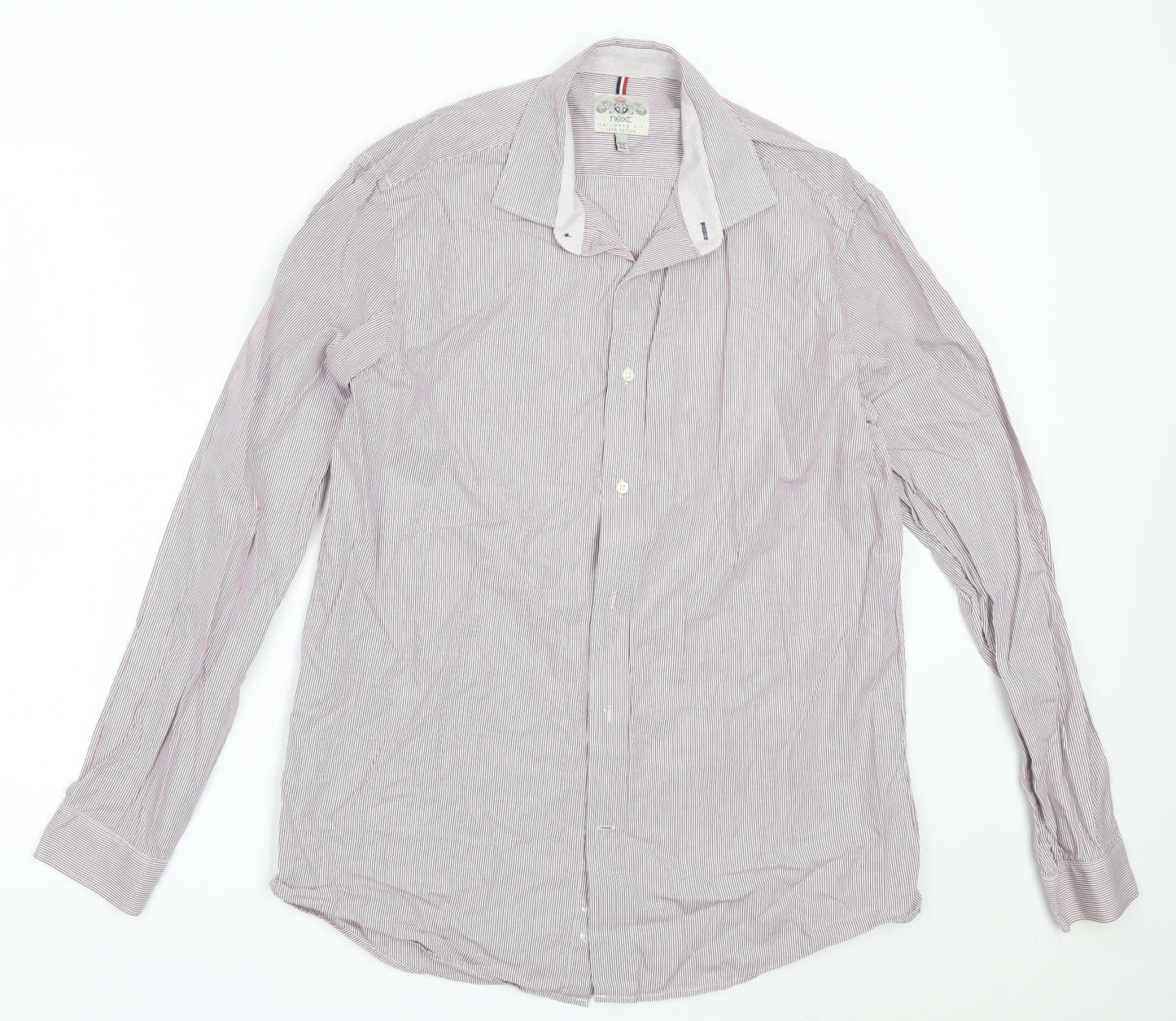 NEXT Mens Red Striped Cotton  Button-Up Size 15.5 Collared