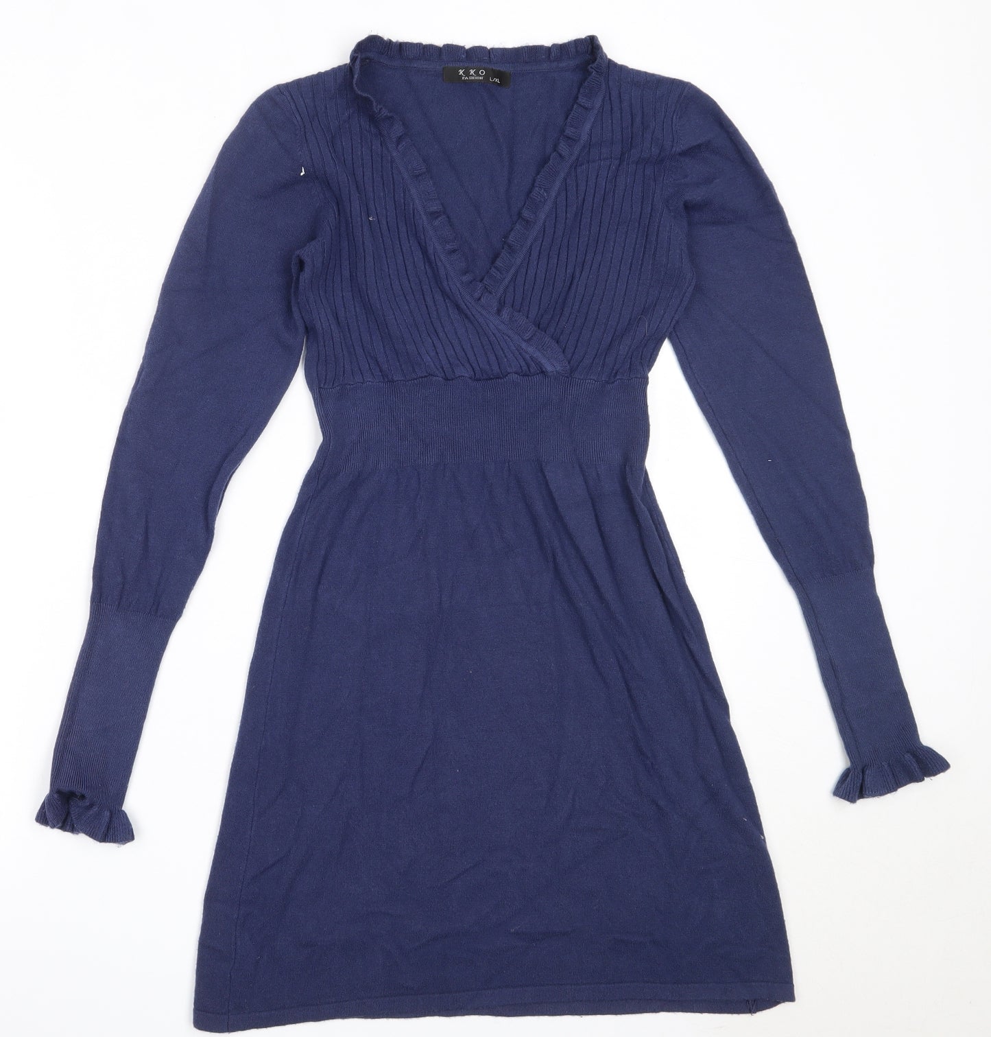 K.K.O Fashion Womens Blue  Wool Jumper Dress  Size L  V-Neck