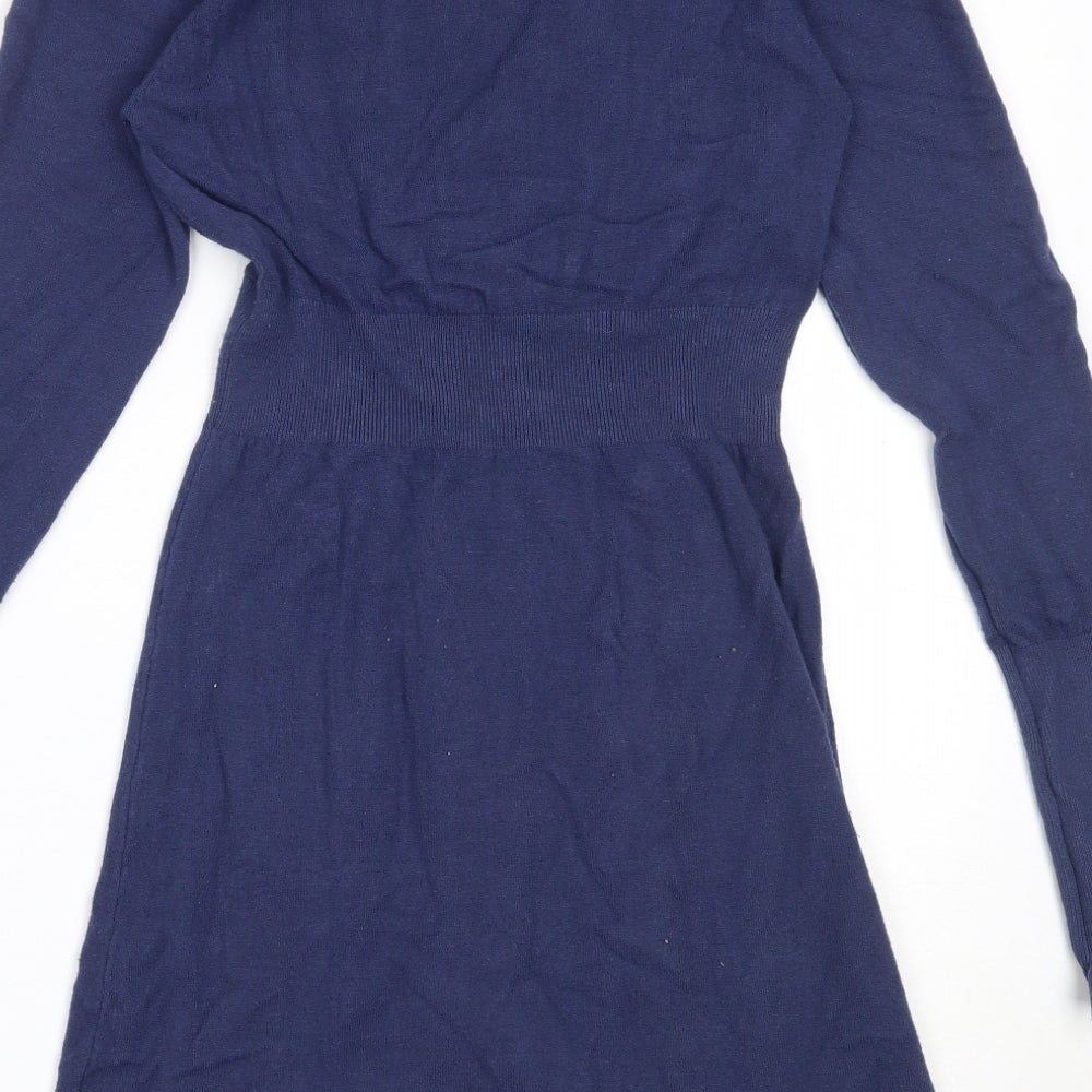 K.K.O Fashion Womens Blue  Wool Jumper Dress  Size L  V-Neck