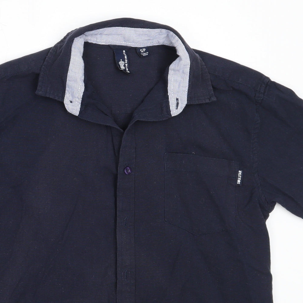 Soul Star Mens Blue  Cotton  Button-Up Size S Collared