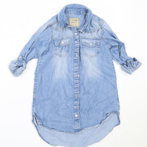 NEXT Girls Blue  Lyocell Basic Button-Up Size 7 Years Collared