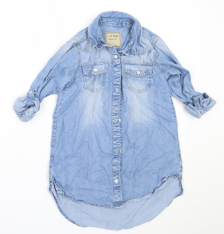NEXT Girls Blue  Lyocell Basic Button-Up Size 7 Years Collared