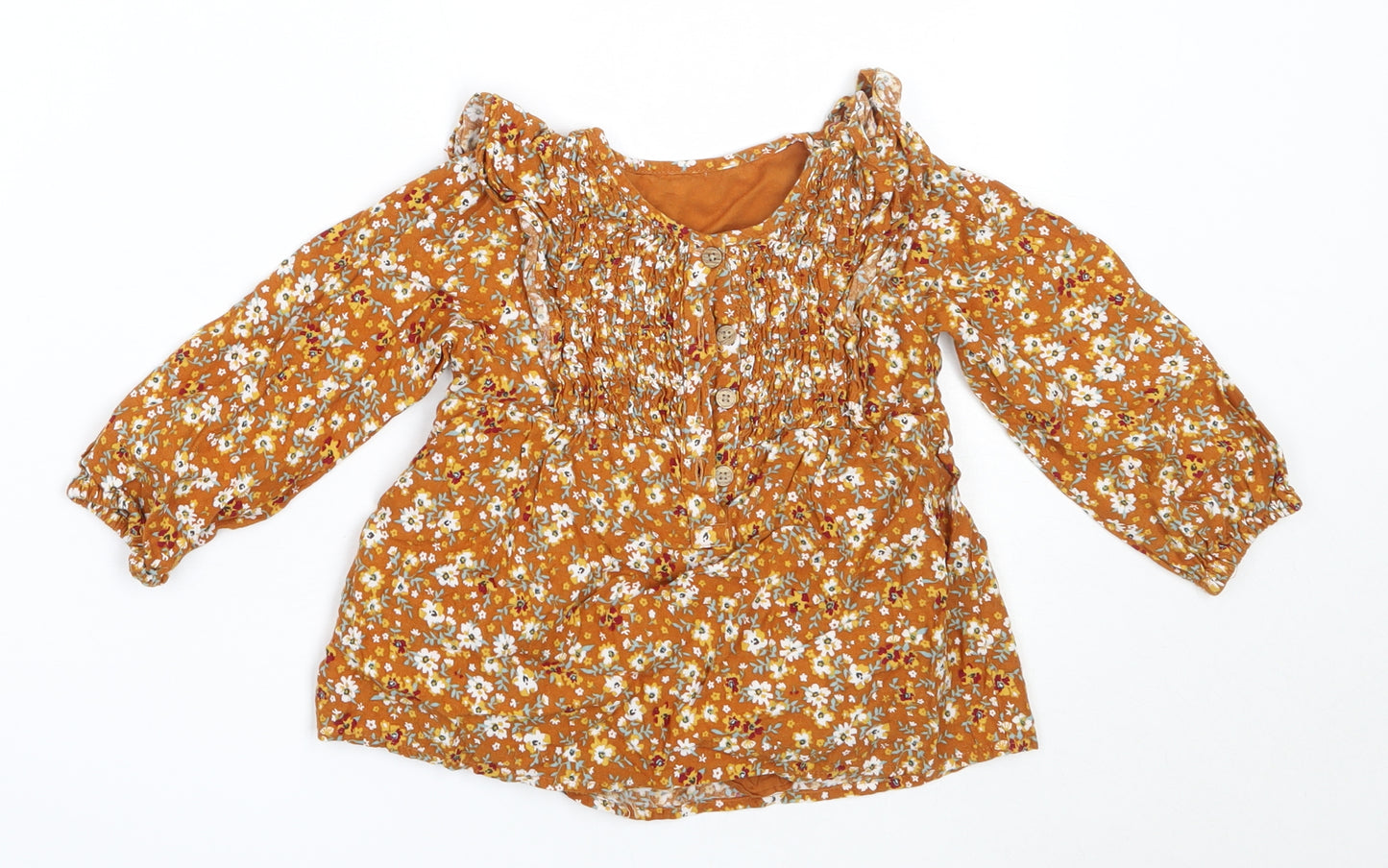 Matalan Girls Brown Floral Viscose Basic Blouse Size 2-3 Years Round Neck